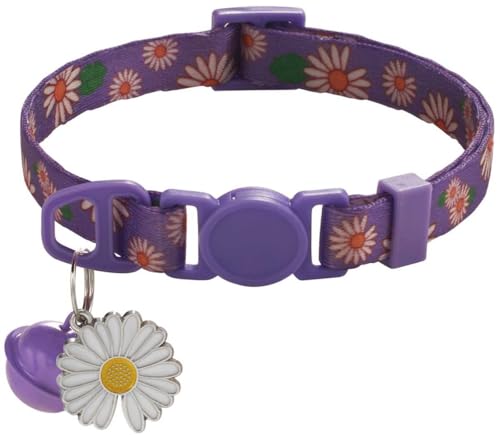 Katzenhalsband mit Glöckchen, Gänseblümchenmuster, XS, niedlich, ausgefallenes Welpenhalsband mit Glöckchen, für XXS, XS, kleines Kätzchen, Hündinnen, Halsumfang 17,8 - 30,5 cm, Violett, Halsumfang Katzenhalsband mit Glöckchen, Gänseblümchenmuster, XS, niedlich, ausgefallenes Welpenhalsband mit Glöckchen, für XXS, XS, kleines Kätzchen, Hündinnen, Halsumfang 17,8 - 30,5 cm, Violett, Halsumfang von haoyueer