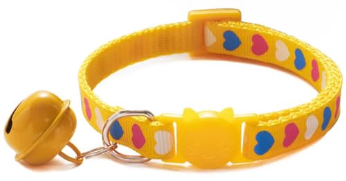 Katzenhalsband mit Glöckchen, Liebesmuster, XS, niedlich, ausgefallenes Welpenhalsband mit Glöckchen, für XXS, XS, kleines Kätzchen, Hündinnen, Halsumfang 17,8 - 30,5 cm, Gelb, Halsumfang 17,8 - 30,5 Katzenhalsband mit Glöckchen, Liebesmuster, XS, niedlich, ausgefallenes Welpenhalsband mit Glöckchen, für XXS, XS, kleines Kätzchen, Hündinnen, Halsumfang 17,8 - 30,5 cm, Gelb, Halsumfang 17,8 - 30,5 von haoyueer