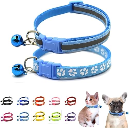 XXS Hundehalsband mit Glöckchen, 2er-Pack, einfaches und reflektierendes Katzenhalsband mit Glöckchen, für XXS, XS, kleine Haustiere, Jungen, kleine Kätzchen, Mädchen, Tier (Hellblau, Halsumfang XXS Hundehalsband mit Glöckchen, 2er-Pack, einfaches und reflektierendes Katzenhalsband mit Glöckchen, für XXS, XS, kleine Haustiere, Jungen, kleine Kätzchen, Mädchen, Tier (Hellblau, Halsumfang von haoyueer