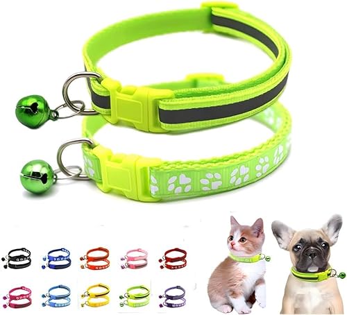 XXS Hundehalsband mit Glöckchen, 2er-Pack, einfaches und reflektierendes Katzenhalsband mit Glöckchen, für XXS, XS, kleine Haustiere, Jungen, kleine Kätzchen, Mädchen, Tier (Hellgrün, Halsumfang XXS Hundehalsband mit Glöckchen, 2er-Pack, einfaches und reflektierendes Katzenhalsband mit Glöckchen, für XXS, XS, kleine Haustiere, Jungen, kleine Kätzchen, Mädchen, Tier (Hellgrün, Halsumfang von haoyueer