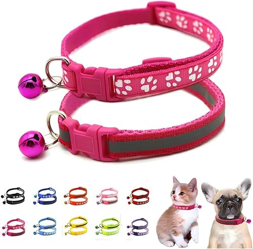 XXS Hundehalsband mit Glöckchen, 2er-Pack, einfaches und reflektierendes Katzenhalsband mit Glöckchen, für XXS, XS, kleine Haustiere, Jungen, kleine Kätzchen, Mädchen, Tier (Hot Pink, Halsumfang XXS Hundehalsband mit Glöckchen, 2er-Pack, einfaches und reflektierendes Katzenhalsband mit Glöckchen, für XXS, XS, kleine Haustiere, Jungen, kleine Kätzchen, Mädchen, Tier (Hot Pink, Halsumfang von haoyueer