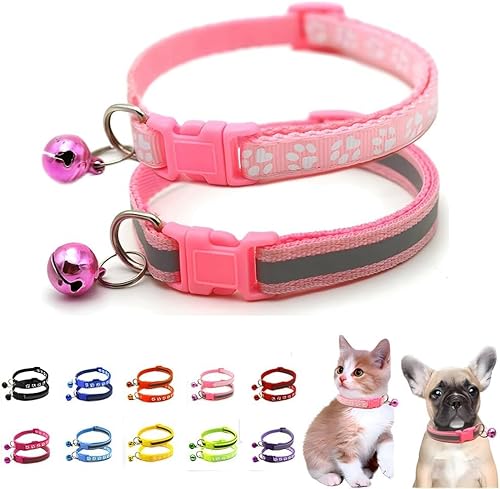 XXS Hundehalsband mit Glöckchen, 2er-Pack, einfaches und reflektierendes Katzenhalsband mit Glöckchen, für XXS, XS, kleine Haustiere, Jungen, kleine Kätzchen, Mädchen, Tier (Rosa, Halsumfang 17,8–30,5 XXS Hundehalsband mit Glöckchen, 2er-Pack, einfaches und reflektierendes Katzenhalsband mit Glöckchen, für XXS, XS, kleine Haustiere, Jungen, kleine Kätzchen, Mädchen, Tier (Rosa, Halsumfang 17,8–30,5 von haoyueer
