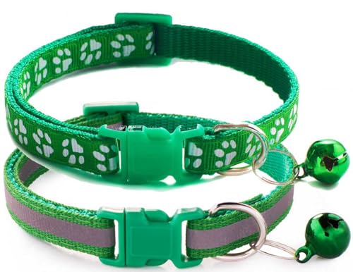 XXS Hundehalsband mit Glöckchen, 2er-Pack, einfaches und reflektierendes Katzenhalsband mit Glöckchen, für XXS, XS, kleine Haustiere, Jungen, kleine Kätzchen, Mädchen, Tier (dunkelgrün, Halsumfang XXS Hundehalsband mit Glöckchen, 2er-Pack, einfaches und reflektierendes Katzenhalsband mit Glöckchen, für XXS, XS, kleine Haustiere, Jungen, kleine Kätzchen, Mädchen, Tier (dunkelgrün, Halsumfang von haoyueer