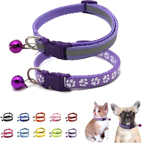 XXS Hundehalsband mit Glöckchen, 2er-Pack, einfaches und reflektierendes Katzenhalsband mit Glöckchen, für XXS, XS, kleine Haustiere, Jungen, kleine Kätzchen, Mädchen, Tier (lila, Halsumfang 17,8–30,5 XXS Hundehalsband mit Glöckchen, 2er-Pack, einfaches und reflektierendes Katzenhalsband mit Glöckchen, für XXS, XS, kleine Haustiere, Jungen, kleine Kätzchen, Mädchen, Tier (lila, Halsumfang 17,8–30,5 von haoyueer