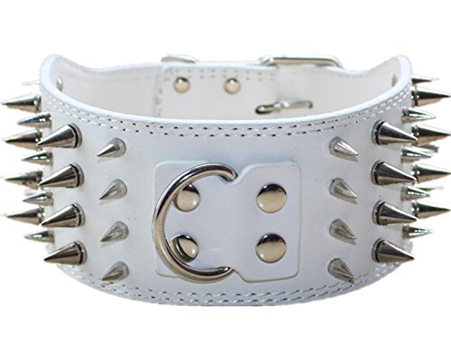 haoyueer 7,6 cm breites Hundehalsband aus Leder mit spitzen Nieten, für Training, Sport, Walking, Größe M, L, XL, für Pitbull, Labrador, Boxer (weiß, M) von haoyueer