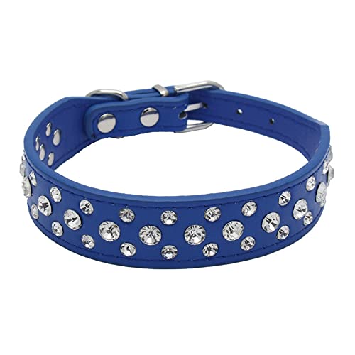 haoyueer Bling Strass PU Leder Kristall Diamant Haustier Hund Katze Welpe Halsband S M L XL (S, Dunkelblau) von haoyueer