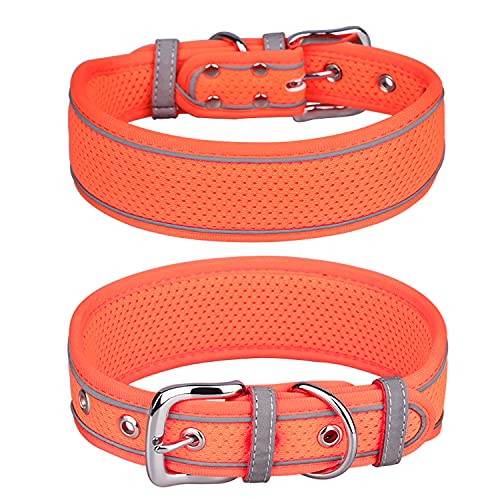 haoyueer Großes Hundehalsband, Netzgewebe, atmungsaktiv, weich gepolstert, reflektierend, für mittelgroße und große Hunde (M, Orange) von haoyueer