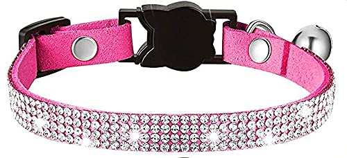 haoyueer Halsband für Hunde und Katzen, mit Glöckchen, glitzernd, mit weichem Samt-Kristall, für Mädchen, mit Schmucksteinen besetzt, Hot Pink von haoyueer