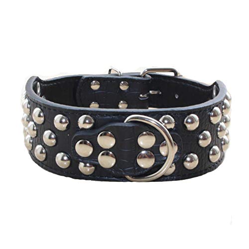 haoyueer Leder-Hundehalsband, 5,1 cm breit, 3-reihig, mit Nieten, für mittelgroße und große Hunde, Pitbull, Mastiff, Boxer, Bully usw. (M, schwarz) haoyueer Leder-Hundehalsband, 5,1 cm breit, 3-reihig, mit Nieten, für mittelgroße und große Hunde, Pitbull, Mastiff, Boxer, Bully usw. (M, schwarz) von haoyueer