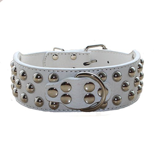 haoyueer Leder-Hundehalsband, 5,1 cm breit, 3-reihig, mit Nieten, für mittelgroße und große Hunde, Pitbull, Mastiff, Boxer, Bully usw. (XL, weiß) haoyueer Leder-Hundehalsband, 5,1 cm breit, 3-reihig, mit Nieten, für mittelgroße und große Hunde, Pitbull, Mastiff, Boxer, Bully usw. (XL, weiß) von haoyueer