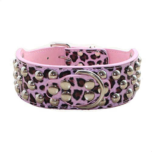 haoyueer Leder-Hundehalsband, 5,1 cm breit, 3-reihig, mit Nieten, für mittelgroße und große Hunde, Pitbull, Mastiff, Boxer Bully ... (S, Pink Leopard) haoyueer Leder-Hundehalsband, 5,1 cm breit, 3-reihig, mit Nieten, für mittelgroße und große Hunde, Pitbull, Mastiff, Boxer Bully ... (S, Pink Leopard) von haoyueer