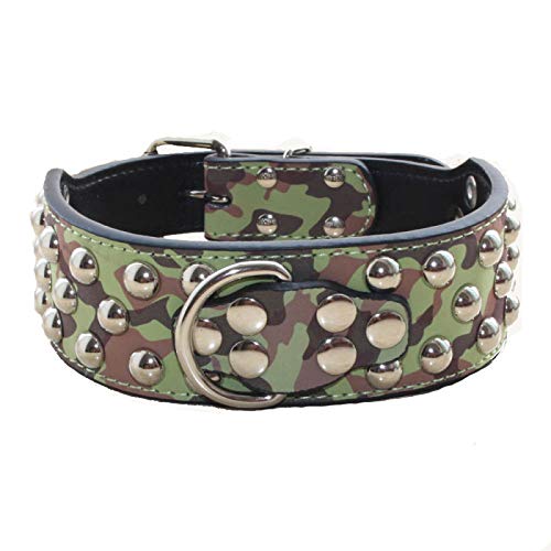 haoyueer Leder-Hundehalsband, 5,1 cm breit, 3-reihig, mit Nieten, für mittelgroße und große Hunde, Pitbull, Mastiff, Boxer, Bully, Größe XL, Tarnfarben haoyueer Leder-Hundehalsband, 5,1 cm breit, 3-reihig, mit Nieten, für mittelgroße und große Hunde, Pitbull, Mastiff, Boxer, Bully, Größe XL, Tarnfarben von haoyueer