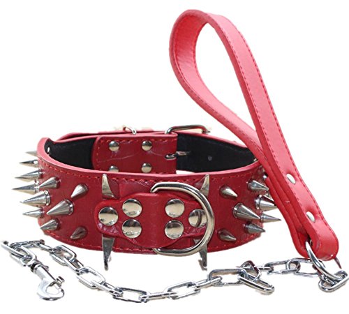 haoyueer Hundehalsband, 5,1 cm breit, Leder, spitz, Nieten, Pit Bull Terrier, Rot, L von haoyueer