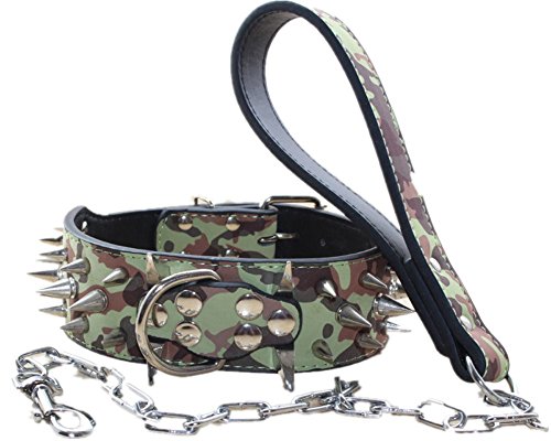 haoyueer Hundehalsband, 5,1 cm breit, Leder, spitz, Nieten, Pit Bull Terrier (S, Camouflage) von haoyueer