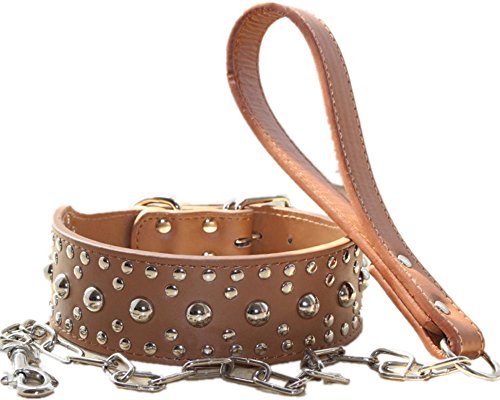 haoyueer Hundehalsband, Leder, Nieten, 5,1 cm breit, Kombi-Set, Haustierzubehör für mittelgroße und große Pitbull, Husky, Mastiff-Terrier, Größe L, Braun haoyueer Hundehalsband, Leder, Nieten, 5,1 cm breit, Kombi-Set, Haustierzubehör für mittelgroße und große Pitbull, Husky, Mastiff-Terrier, Größe L, Braun von haoyueer