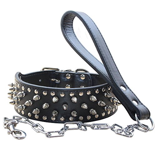 haoyueer Hundehalsband, Punk-Nieten, mit Edelstahlschnalle, weiches Leder, Kombi-Set, strapazierfähig für Pitbull, Bulldogge, Dobermann (schwarz, M) von haoyueer