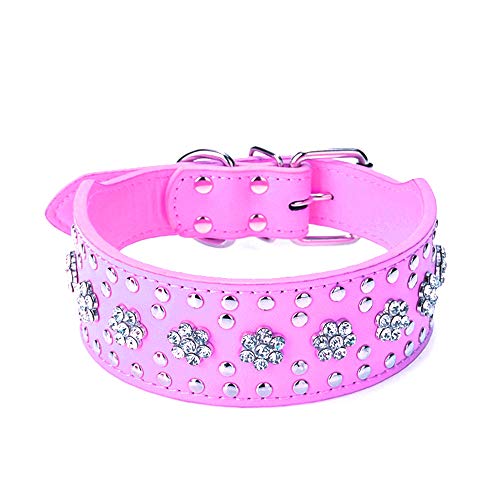 haoyueer Hundehalsband mit Strasssteinen, Blumenmuster, Leder, glitzernde Kristalldiamanten, glitzernd, elegant, schick, PU-Leder, Hundehalsband für mittelgroße und große Hunde von haoyueer