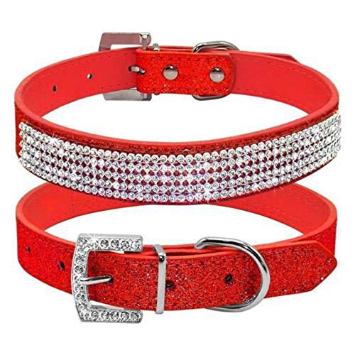 haoyueer Hundehalsband, glitzernd, Leder, mit Strasssteinen, Größe M, Rot haoyueer Hundehalsband, glitzernd, Leder, mit Strasssteinen, Größe M, Rot von haoyueer