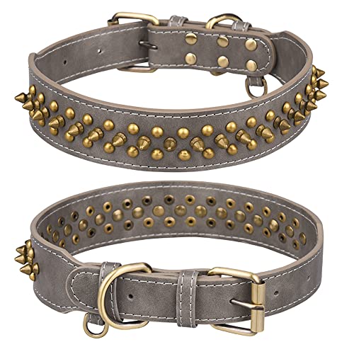 haoyueer Hundehalsband, weiches PU-Leder, Pilze, Nieten, Nieten, Welpen, verstellbare Katzenhalsbänder (XS, Grau) von haoyueer