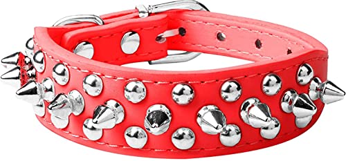 haoyueer Hundehalsband, weiches PU-Leder, Pilze, Nieten, Nieten, Welpen, verstellbare Katzenhalsbänder (M, Rot) von haoyueer