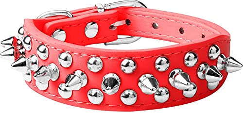 haoyueer Hundehalsband, Hund Hundezubehör, weiches PU-Leder, Pilze, Nieten, Nieten, Welpen, verstellbare Katzenhalsbänder (M, Rot) von haoyueer