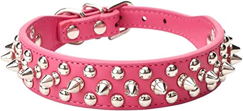 haoyueer Hundehalsband, weiches PU-Leder, Pilze, Nieten, Nieten, Welpen, verstellbare Katzenhalsbänder (XS, Hot Pink) von haoyueer