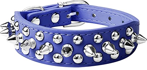 haoyueer Hundehalsband, weiches PU-Leder, Pilze, Nieten, Nieten, Welpen, verstellbare Katzenhalsbänder (XS, dunkelblau) von haoyueer