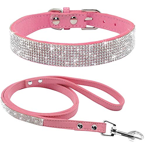 haoyueer Hundehalsband aus weichem Wildleder, schillernd, funkelnd, elegant, ausgefallen, mit Strasssteinen besetzt, für Haustiere, Welpen, Katzen, Hunde, Kombi-Set mit Leine (M, Rosa) haoyueer Hundehalsband aus weichem Wildleder, schillernd, funkelnd, elegant, ausgefallen, mit Strasssteinen besetzt, für Haustiere, Welpen, Katzen, Hunde, Kombi-Set mit Leine (M, Rosa) von haoyueer