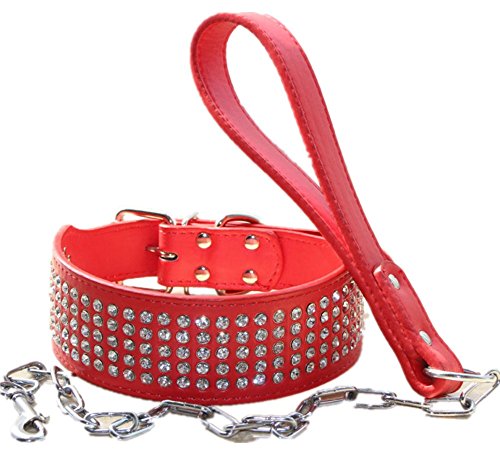 haoyueer Hundehalsband-Kette, Leder, Strass-Steine, 5,1 cm breit, strapazierfähig, passend für Pitbull, Bulldogge, Dobermann (S, Rot) von haoyueer