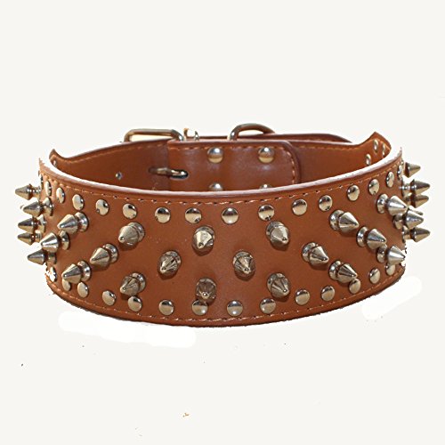 Haoyueer Hundehalsband aus Kunstleder mit Nieten, für mittelgroße und große Hunde, Pit Bull, Mastiff, Bully, Boxer (XL, Hellbraun) von haoyueer