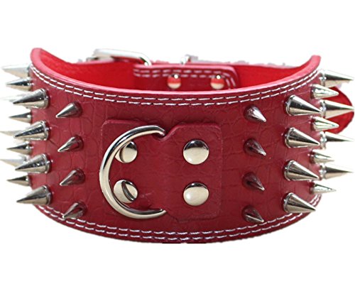 haoyueer 7,6 cm breites Hundehalsband aus Leder mit spitzen Nieten, für Training, Sport, Walking, Größe M, L, XL, für Pitbull, Labrador, Boxer (XL, rot) von haoyueer