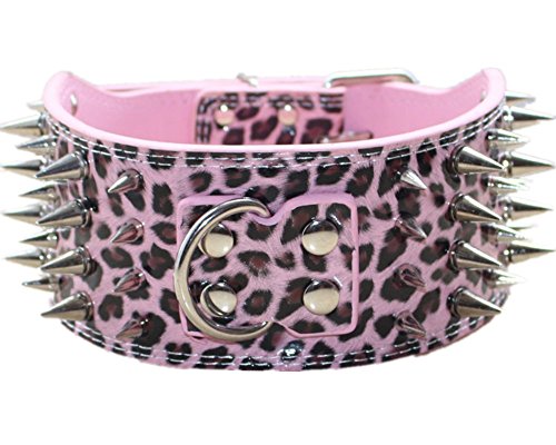 haoyueer 7,6 cm breites Hundehalsband aus Leder mit spitzen Nieten, für Training, Sport, Walking, Größe M, L, XL, für Pitbull, Labrador, Boxer (M, Pink Leopard) haoyueer 7,6 cm breites Hundehalsband aus Leder mit spitzen Nieten, für Training, Sport, Walking, Größe M, L, XL, für Pitbull, Labrador, Boxer (M, Pink Leopard) von haoyueer