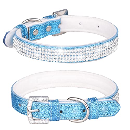 haoyueer Hundehalsband aus Leder, glitzernd, mit Strasssteinen, Größe M, Blau 1 von haoyueer