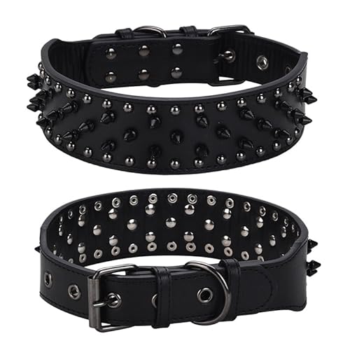 haoyueer Hundehalsband aus Leder mit Nieten, 5,1 cm breit, passend für mittelgroße und große Hunde wie Pitbull, Mastiff, Labrador, Boxer, Rottweiler, Deutscher Schäferhund, Schwarz, L: 50 - 62 cm haoyueer Hundehalsband aus Leder mit Nieten, 5,1 cm breit, passend für mittelgroße und große Hunde wie Pitbull, Mastiff, Labrador, Boxer, Rottweiler, Deutscher Schäferhund, Schwarz, L: 50 - 62 cm von haoyueer