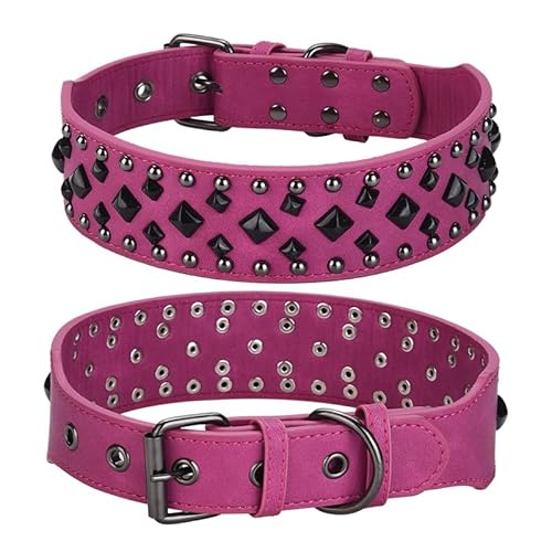 haoyueer Hundehalsband aus Leder mit Nieten, 5,1 cm breit, passend für mittelgroße und große Hunde wie Pitbull, Mastiff, Labrador, Boxer, Rottweiler, Deutscher Schäferhund (Hot Pink 1, L: 50–62 cm) haoyueer Hundehalsband aus Leder mit Nieten, 5,1 cm breit, passend für mittelgroße und große Hunde wie Pitbull, Mastiff, Labrador, Boxer, Rottweiler, Deutscher Schäferhund (Hot Pink 1, L: 50–62 cm) von haoyueer