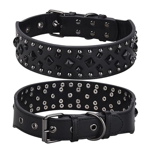 haoyueer Hundehalsband aus Leder mit Nieten, 5,1 cm breit, passend für mittelgroße und große Hunde wie Pitbull, Mastiff, Labrador, Boxer, Rottweiler, Deutscher Schäferhund (Schwarz 1, L: 50–62 cm) haoyueer Hundehalsband aus Leder mit Nieten, 5,1 cm breit, passend für mittelgroße und große Hunde wie Pitbull, Mastiff, Labrador, Boxer, Rottweiler, Deutscher Schäferhund (Schwarz 1, L: 50–62 cm) von haoyueer