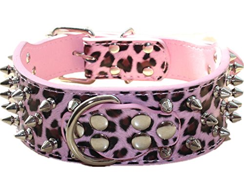 haoyueer Hundehalsband, Leder, mit Stacheln, Nieten, 5,1 cm breit, stilvolles Leder-Hundehalsband für mittelgroße und große Hunde, Pitbull ... (L, rosa Leopard) haoyueer Hundehalsband, Leder, mit Stacheln, Nieten, 5,1 cm breit, stilvolles Leder-Hundehalsband für mittelgroße und große Hunde, Pitbull ... (L, rosa Leopard) von haoyueer