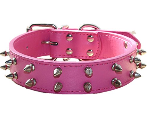 haoyueer Hundehalsband aus Leder mit Nieten, für mittelgroße und große Hunde, Pitbull, englische Bulldogge, Boxerhalsband (M, Hot Pink) von haoyueer