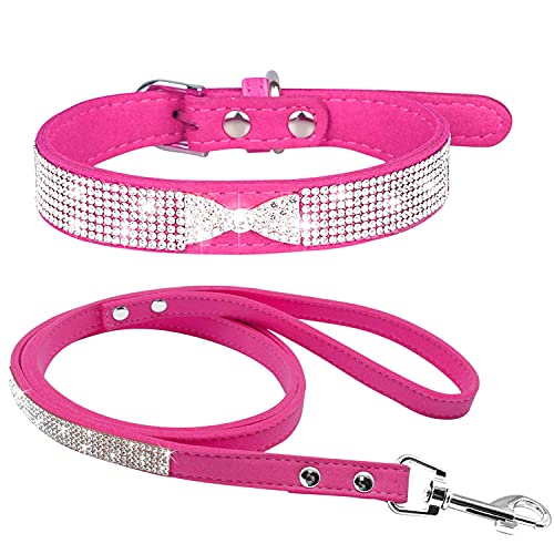 haoyueer Hundehalsband aus weichem Wildleder, schillernd, funkelnd, elegant, ausgefallen, mit Strasssteinen besetzt, für Haustiere, Welpen, Katzen, Hunde, Kombi-Set mit Leine haoyueer Hundehalsband aus weichem Wildleder, schillernd, funkelnd, elegant, ausgefallen, mit Strasssteinen besetzt, für Haustiere, Welpen, Katzen, Hunde, Kombi-Set mit Leine von haoyueer