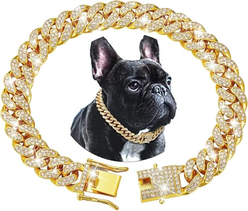haoyueer Hundehalsband mit Glitzer-Strasssteinen und glitzernden Diamanten, Metallhalskette, kubanische Glieder-Katzenhalsbänder für kleine, mittelgroße und große Haustiere, Hunde, Welpen, Gold, 20,3 haoyueer Hundehalsband mit Glitzer-Strasssteinen und glitzernden Diamanten, Metallhalskette, kubanische Glieder-Katzenhalsbänder für kleine, mittelgroße und große Haustiere, Hunde, Welpen, Gold, 20,3 von haoyueer