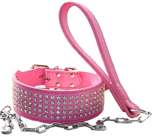 haoyueer Hundehalsband mit Kette, Leder, Strass-Steine, robust, 5,1 cm breit, Größe M, Hot Pink haoyueer Hundehalsband mit Kette, Leder, Strass-Steine, robust, 5,1 cm breit, Größe M, Hot Pink von haoyueer