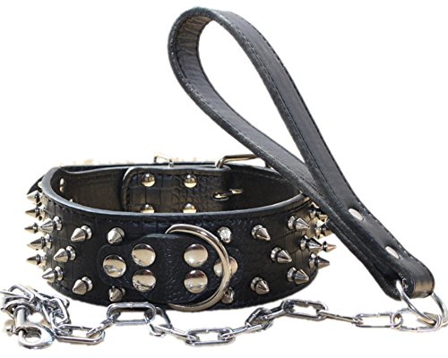 haoyueer Hundehalsband mit Kette, Leder, mit Nieten, 5,1 cm breit, strapazierfähig, passend für Pitbull, Bulldogge, Dobermann, Größe L, Schwarz haoyueer Hundehalsband mit Kette, Leder, mit Nieten, 5,1 cm breit, strapazierfähig, passend für Pitbull, Bulldogge, Dobermann, Größe L, Schwarz von haoyueer