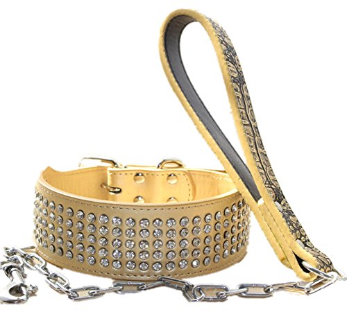 haoyueer Hundehalsband mit Leder-Strasssteinen, 5,1 cm breit, für Pitbull, Bulldogge, Dobermann, Größe L, goldfarben von haoyueer