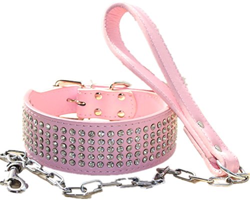 haoyueer Hundehalsband mit Leine, 5,1 cm breit, Leder, Strass-Steine, strapazierfähig, passend für Pitbull, Bulldogge, Dobermann, S, Pink haoyueer Hundehalsband mit Leine, 5,1 cm breit, Leder, Strass-Steine, strapazierfähig, passend für Pitbull, Bulldogge, Dobermann, S, Pink von haoyueer