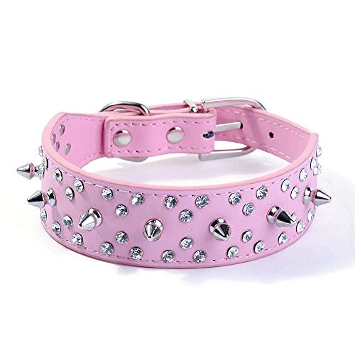 haoyueer Hundehalsband mit Nieten, stilvolles Hundehalsband aus Leder, mit Kugelnieten und Strasssteinen, weich und verstellbar für mittelgroße und große Hunde (M, Pink) haoyueer Hundehalsband mit Nieten, stilvolles Hundehalsband aus Leder, mit Kugelnieten und Strasssteinen, weich und verstellbar für mittelgroße und große Hunde (M, Pink) von haoyueer
