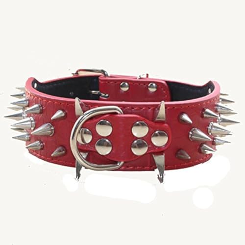 haoyueer Hundehalsband mit scharfen Nieten, 5,1 cm breit, stilvolles Leder-Hundehalsband für mittelgroße und große Hunde, Pitbull, Labrador, Boxer, Rottweiler, Deutscher Schäferhund, Größe M, Rot haoyueer Hundehalsband mit scharfen Nieten, 5,1 cm breit, stilvolles Leder-Hundehalsband für mittelgroße und große Hunde, Pitbull, Labrador, Boxer, Rottweiler, Deutscher Schäferhund, Größe M, Rot von haoyueer