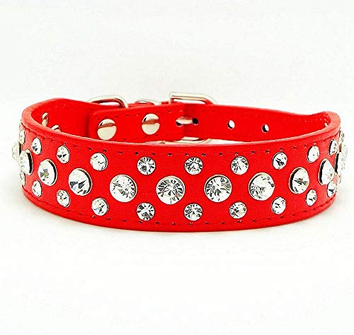 haoyueer Bling Strass PU Leder Kristall Diamant Haustier Hund Katze Welpe Halsband S M L XL (S, Rot) von haoyueer