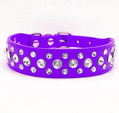 haoyueer Bling Strass PU Leder Kristall Diamant Haustier Hund Katze Welpe Halsband S M L XL (L, Lila) von haoyueer