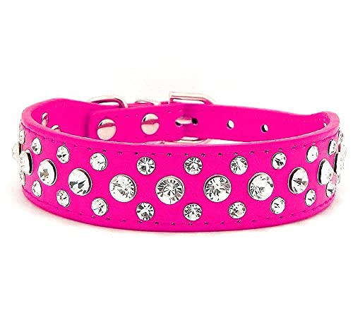 haoyueer Bling Strass PU Leder Kristall Diamant Haustier Hund Katze Welpe Halsband S M L XL (XL, Hot Pink) von haoyueer