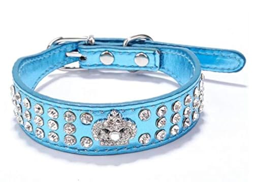 haoyueer Hundehalsband mit Strasssteinen, aus PU-Leder, Größe M, Blau von haoyueer